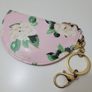 ban.do Floral Keychain Coin Pouch | Pink Half-Moon Zip Wallet